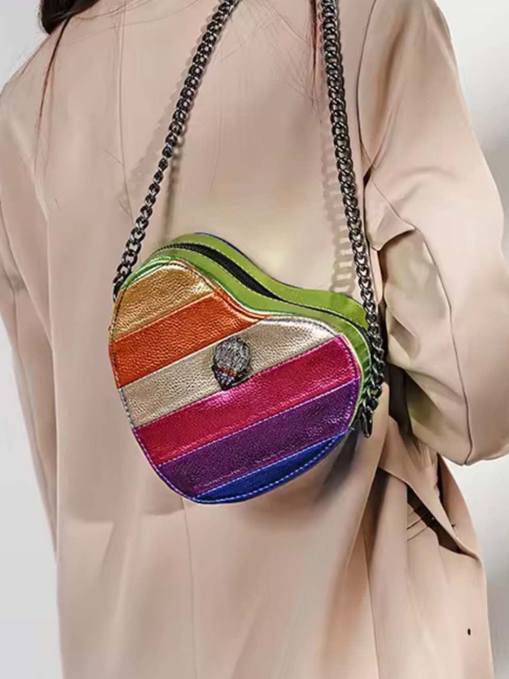 Kurt Geiger Heart-Shaped Rainbow Stripe Crossbody Bag - Picture 10 of 10